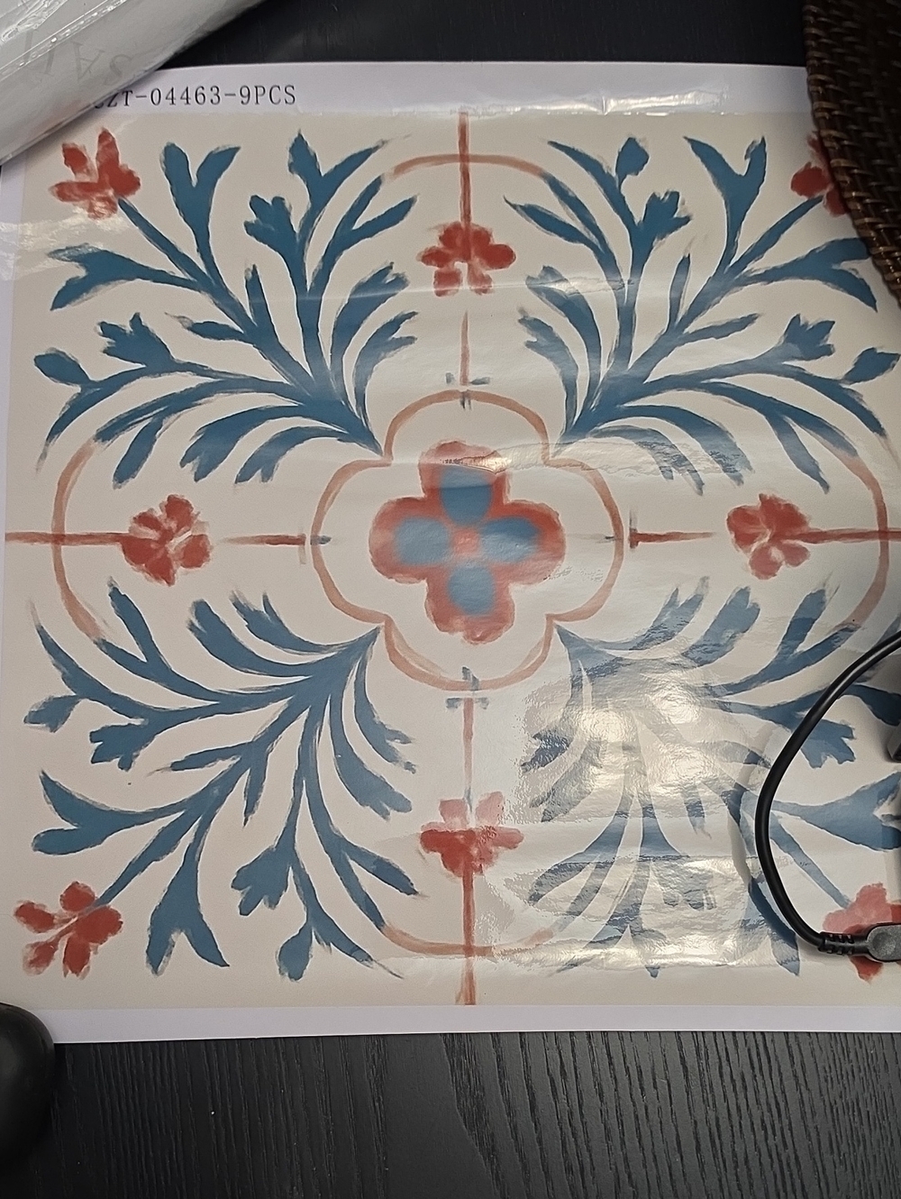 Handpainted Tile Decal Sheet — Blue and Terracotta Floral Motif